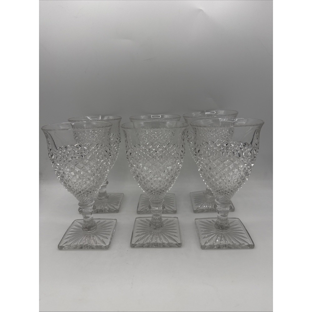 Vtg WESTMORELAND ENGLISH HOBNAIL Wine Water GOBLETS WITH SQUARE BASE Set Of 6